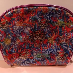 Ed Hardy Blue and Purple Cosmetic Bag with Bold Design